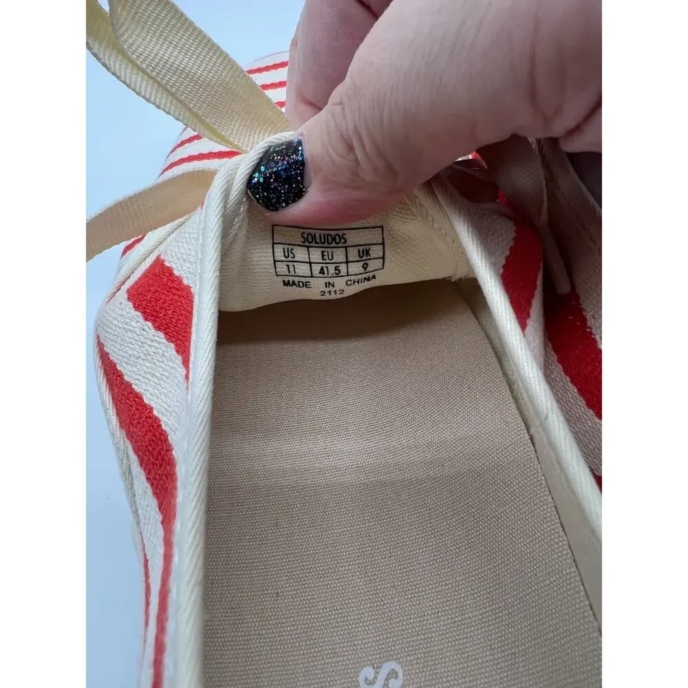 Soludos Marin Stripe‎ Sneakers Coastal Preppy Nautical Red Canvas Womens 11